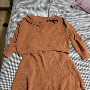 Free People Terracotta Knit Lounge Set